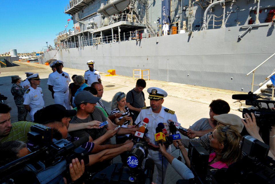 US Navy 110607-N-AQ172-411 Capt. James W. Kilby, commanding officer of the Ticonderoga-class guided-missile cruiser USS Monterey (CG 61), speaks to