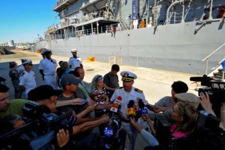 US Navy 110607-N-AQ172-411 Capt. James W. Kilby, commanding officer of the Ticonderoga-class guided-missile cruiser USS Monterey (CG 61), speaks to