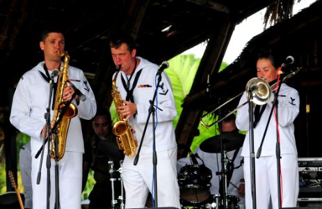 US Navy 110609-N-EP471-600 Members of the U.S. Fleet Forces Band performs at Tumaco Beach during Continuing Promise 2011 photo
