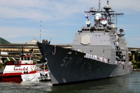 US Navy 110609-N-AE328-028 The guided-missile cruiser USS Lake Champlain (CG 57) arrives to participate in Portland Fleet Week during the 104th ann