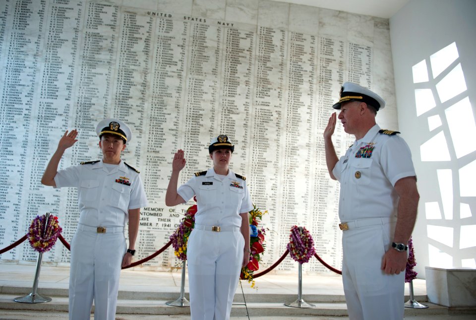 US Navy 110609-N-DR144-439 Lt. John Tang and Lt. Abigail Barnes, both assigned to the Nimitz-class aircraft carrier USS Carl Vinson (CVN 70)