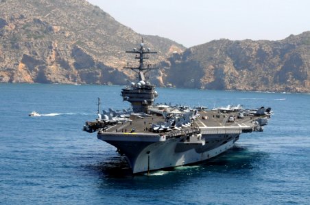US Navy 110609-N-QL471-142 The aircraft carrier USS George H.W. Bush (CVN 77) departs Cartagena, Spain, after completing its second liberty port vi