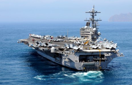 US Navy 110609-N-QL471-127 The aircraft carrier USS George H.W. Bush (CVN 77) departs Cartagena, Spain, after completing its second liberty port vi