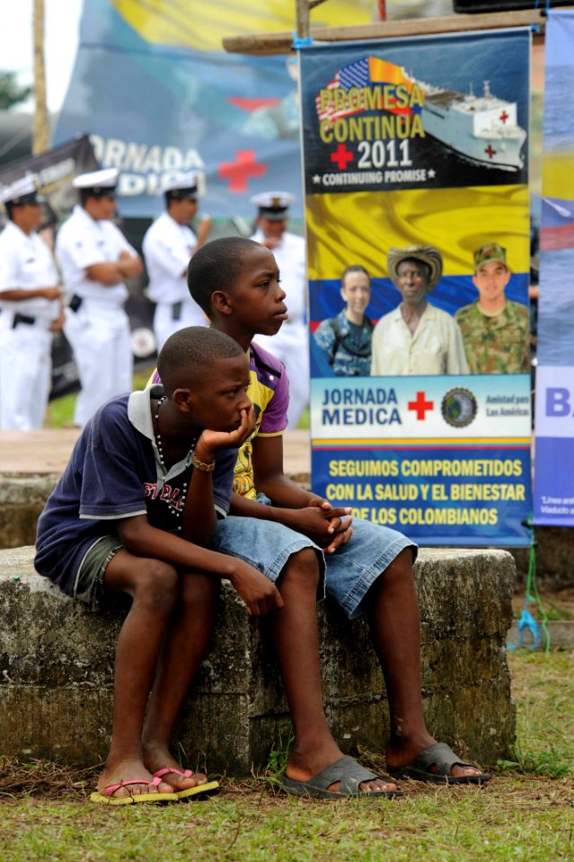 US Navy 110610-F-ET173-148 Children watch the Continuing Promise 2011 closing ceremony in Tumaco, Colombia