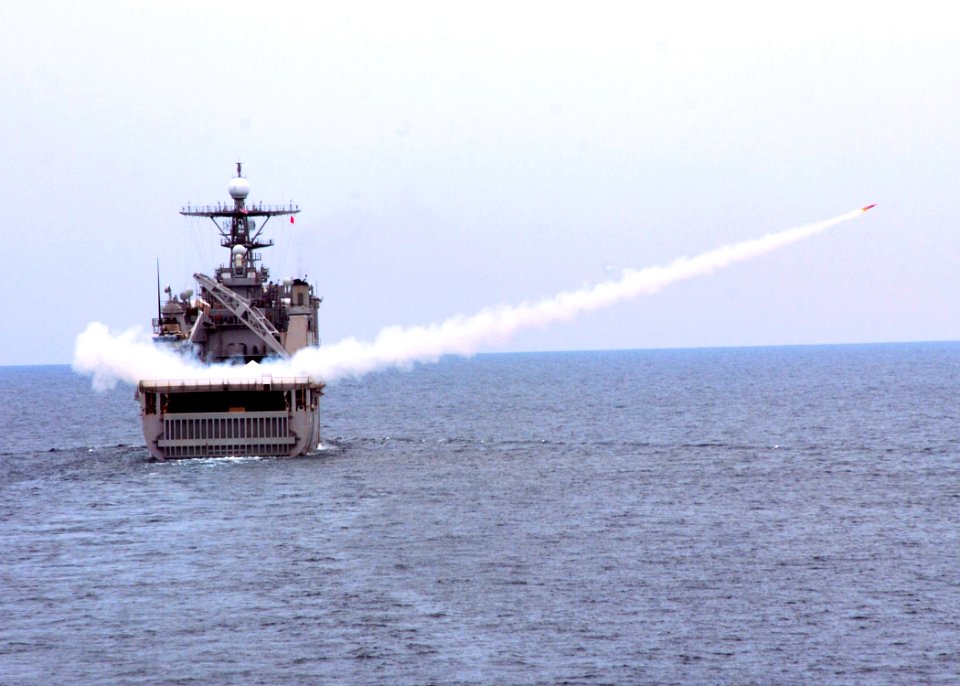 US Navy 110611-N-VY256-145 The amphibious dock landing ship USS Tortuga (LSD 46) launches a target drone during a Cooperation Afloat Readiness and