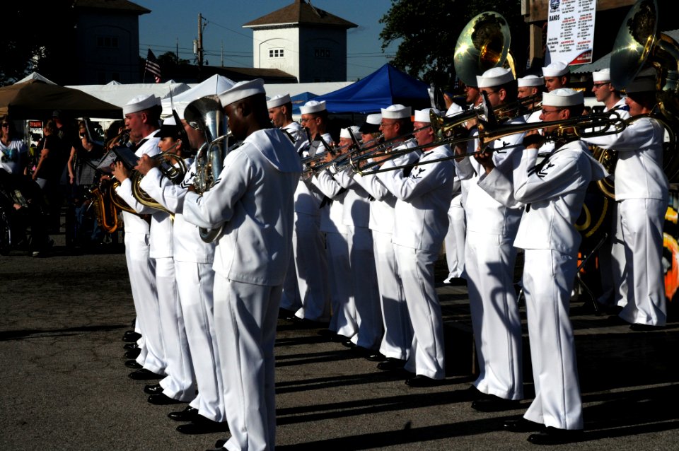 US Navy 110615-N-CI293-475 U.S. Navy Band Great Lakes, Ceremonial Band, performs a patriotic medley for bikers attending the Sturgis on the River M