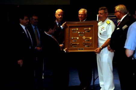 US Navy 110616-N-CI293-584 Rock Island County Chairman James Bohnsack, left, Rock Island Arsenal Garrison Manager Joel Himsl, East Moline Mayor Joh