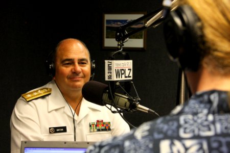 US Navy 110617-N-NT881-046 Gary Poole of WPLZ interviews Rear Adm. Donald Gintzig, deputy chief of the Bureau of Medicine and Surgery for Medical O