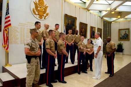 US Navy 110613-N-ZB612-047 Chief of Naval Operations (CNO) Adm. Gary Roughead visits with Marines assigned to the U.S. Embassy in London