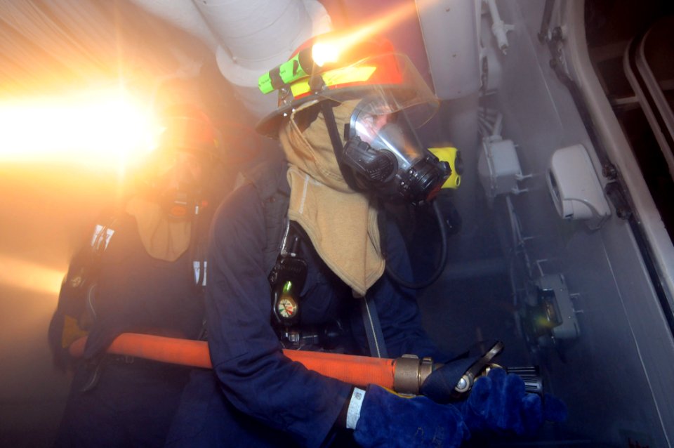 US Navy 110617-N-QL471-041 Sailors participate in a general quarters training exercise aboard the aircraft carrier USS George H.W. Bush (CVN 77)