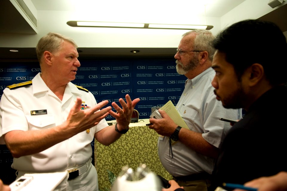 US Navy 110616-N-ZB612-084 During the Military Strategy Forum, Chief of Naval Operations (CNO) Adm. Gary Roughead speaks with the media after