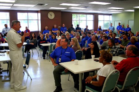 US Navy 110617-N-ZL585-202 Rear Adm. Thomas A. Cropper, commander of Strike Force Training Pacific, meets with employees of Cobham Mission Systems