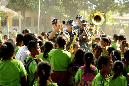 US Navy 110620-N-YM863-747 The Pacific Partnership Band performs for children at the Farol Primary School during Pacific Partnership 2011