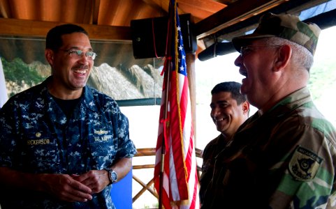 US Navy 110617-N-RM525-113 Commodore Brian Nickerson, mission commander of Continuing Promise 2011, meets with Major Gen. Denis Membreno Rivas, the