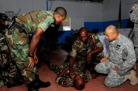 US Navy 110615-N-RB564-023 U.S. Army Staff Sgt. Joseph Iglesias, assigned to the Europe Regional Medical Command, explains how to perform a rapid t