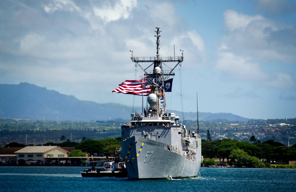 US Navy 110620-N-RI884-016 The guided-missile frigate USS Rueben James (FFG 57) returns to homeport at Joint Base Pearl Harbor-Hickam after a five