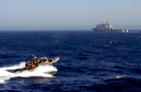 US Navy 110621-N-GH121-473 The visit, board, search and seizure team assigned to the amphibious dock landing ship USS Whidbey Island (LSD 41), appr
