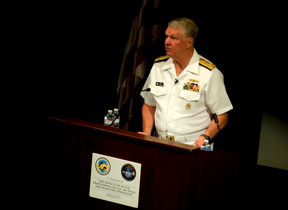 US Navy 110620-N-ZB612-016 Chief of Naval Operations (CNO) Adm. Gary Roughead delivers remarks during the 4th Symposium on the Impacts of an Ice-Di