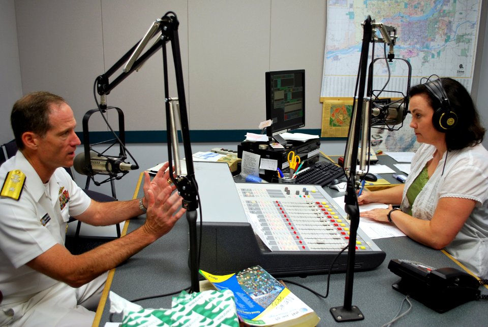 US Navy 110620-N-CI293-049 Rear Adm. Tilghman D. Payne, commander of Navy Region Midwest, is interviewed by Michelle O'Neil of National Public Radi