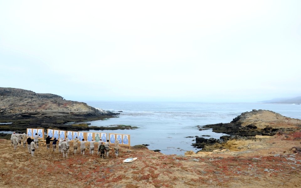 US Navy 110623-N-PM781-002 Sailors assigned to Maritime Expeditionary Security Squadron (MSRON) 1 conduct a live-fire exercise at San Clemente Isl