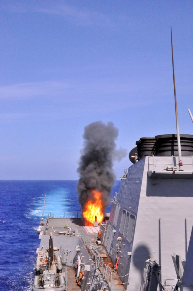 US Navy 110620-N-HV737-005 The Arleigh Burke-class guided-missile destroyer USS Lassen (DDG 82) fires a vertically launched anti-submarine rocket d