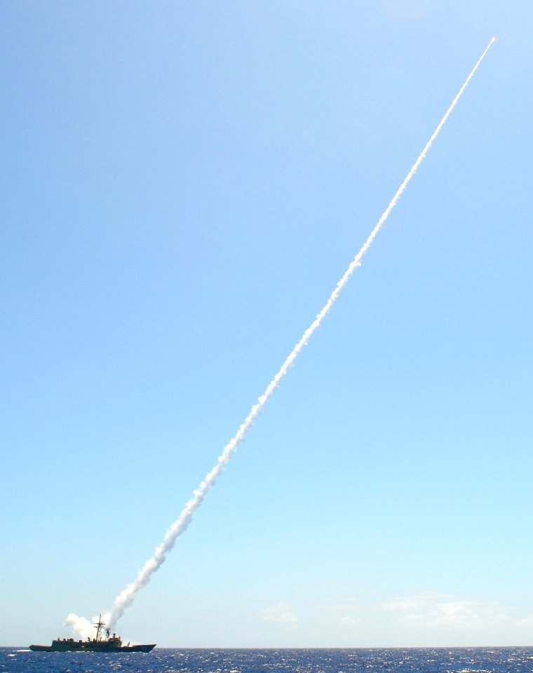 US Navy 110620-O-ZZ999-001 A Standard Missile (SM 2) is fired from HMAS Sydney (FFG 3) during a live-fire exercise near the Pacific Missile Range o