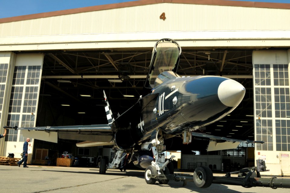 US Navy 110624-N-GO535-834 An F-A-18C Hornet from the Fighting Omars of Fighter Squadron Composite (VFC) 12, painted to commemorate the Centennial