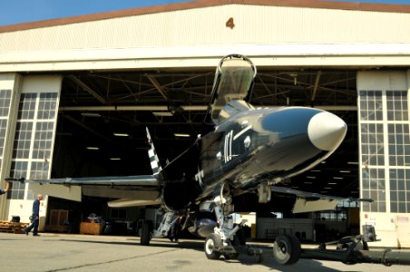 US Navy 110624-N-GO535-834 An F-A-18C Hornet from the Fighting Omars of Fighter Squadron Composite (VFC) 12, painted to commemorate the Centennial