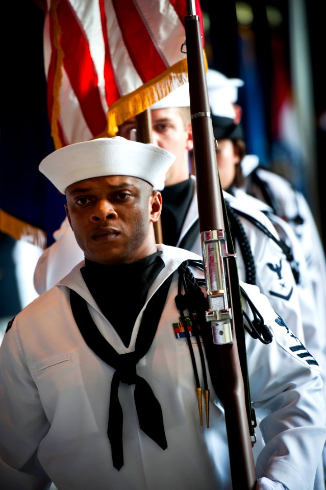 US Navy 110622-N-KK576-019 Sailors assigned to the Navy Information Operations Command, Norfolk color guard parade the colors during the Navy Cyber
