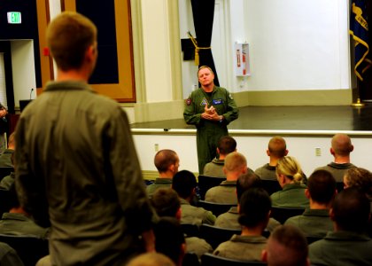 US Navy 110621-N-DX615-004 Capt. Richard W. Butler answers questions from midshipmen about naval aviation