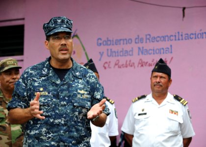 US Navy 110624-N-NY820-039 Commodore Brian Nickerson, mission commander of Continuing Promise 2011, delivers remarks during a ribbon-cutting ceremo photo