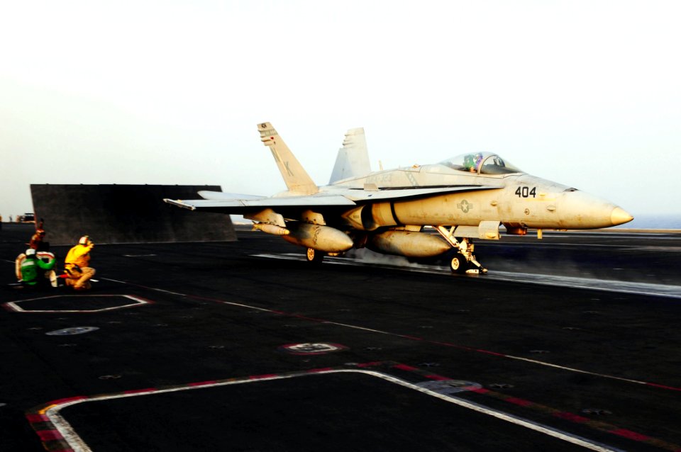 US Navy 110625-N-UO379-116 An F-A-18C Hornet assigned to the Death Rattlers of Marine Fighter Attack Squadron (VMFA) 323 launches from the aircraft