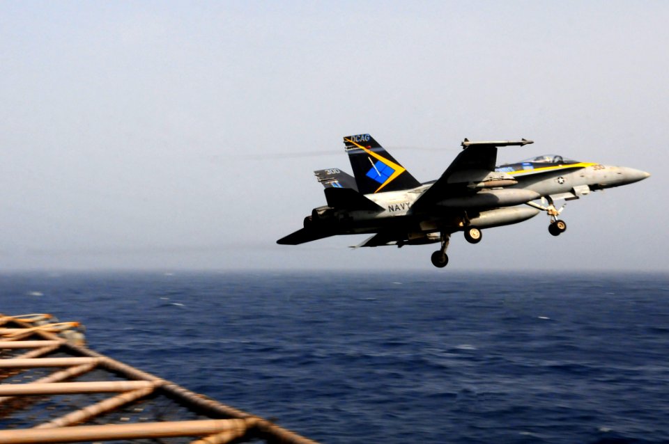 US Navy 110627-N-UO379-062 An F-A-18C Hornet assigned to the Blue Diamonds of Strike Fighter Squadron (VFA) 146 launches from the aircraft carrier