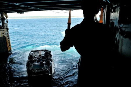 US Navy 110627-N-AG285-087 An amphibious assault vehicle with Marines assigned to the 22nd Marine Expeditionary Unit (22nd MEU) returns to the amph