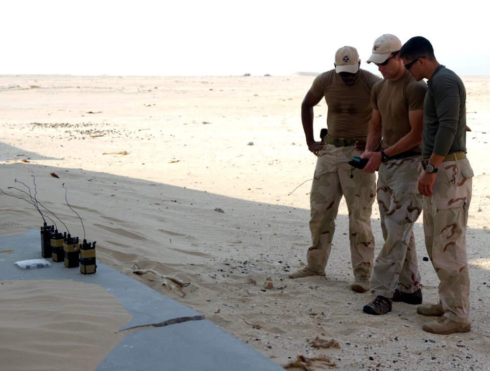 US Navy 110629-N-YX920-062 Sailors test remote detonators during explosive ordnance disposal training for counter-improvised explosive device opera