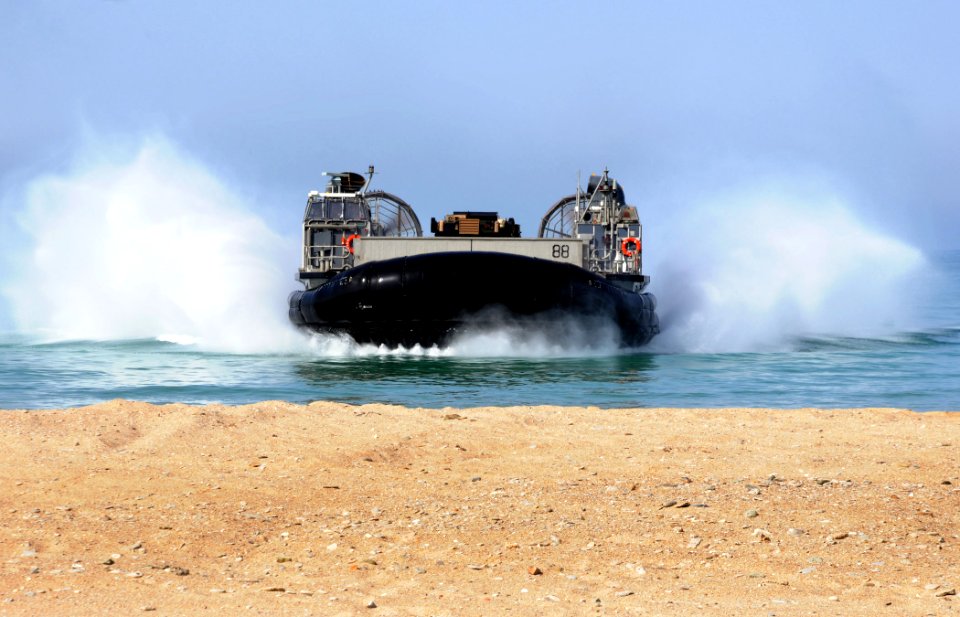 US Navy 110628-N-KA046-050 A landing craft air cushion (LCAC) assigned to Assault Craft Unit (ACU) 4, embarked aboard the multipurpose amphibious a