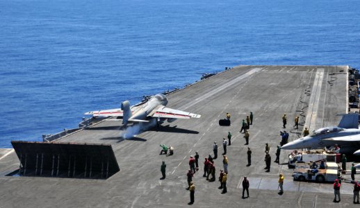 US Navy 110627-N-OP638-053 An EA-6B Prowler assigned to the Rooks of Electronic Attack Squadron (VAQ) 137 launches from the aircraft carrier USS En