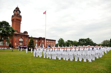 US Navy 110701-N-IK959-260 Recruits from Hall of Fame Division 813 stand at attention on Ross Field