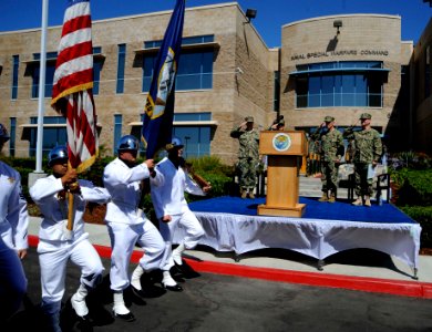 US Navy 110630-N-KK330-098 The official party renders honors as the ceremonial color guard parades the colors during a change of command ceremony a