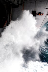 US Navy 110630-N-UO379-721 Midshipmen embarked the aircraft carrier USS Ronald Reagan (CVN 76) observe a replenishment at sea with the Military Se