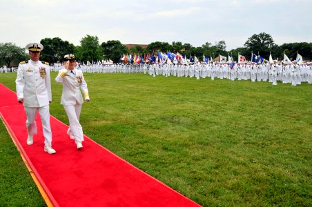 US Navy 110701-N-IK959-513 Vice Adm. Ann E. Rondeau, president of National Defense University, troops the line with Capt. Steven G. Bethke, command