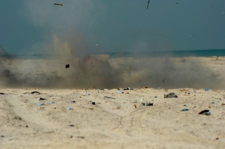 US Navy 110629-N-YX920-140 A demolition charge is detonated by Sailors during explosive ordnance disposal training for counter-improvised explosive
