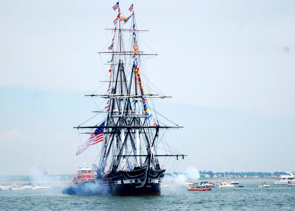 US Navy 110704-N-AU127-185 USS Constitution fires a 21-gun salute toward Fort Independence on Castle Island