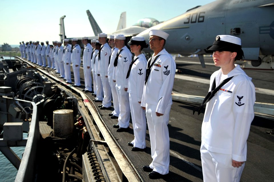 US Navy 110713-N-CH661-062 Sailors man the rails aboard the aircraft carrier USS Enterprise (CVN 65)