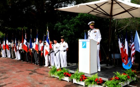 US Navy 110704-N-AG285-120 Rear Adm. James G. Foggo, deputy commander of U.S. 6th fleet, speaks during a memorial service honoring American aviato