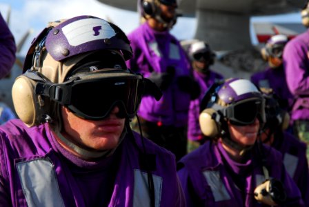 US Navy 110705-N-AW206-015 Aviation Boatswain's Mate (Fuel) Airman Diego Gabaldon stands by for instruction during a mass casualty drill aboard USS