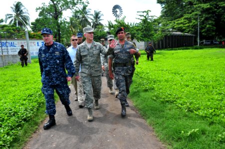US Navy 110707-F-NJ219-296 Capt. David Weiss and Air Force Gen. Douglas Fraser walk with a member of the Guatemalan military during a Continuing Pr