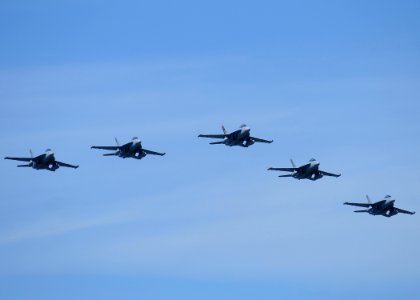 US Navy 110709-N-ZK021-005 EA-18G Growlers perform a fly-by during a homecoming ceremony at Naval Air Station Whidbey Island following an eight-mon