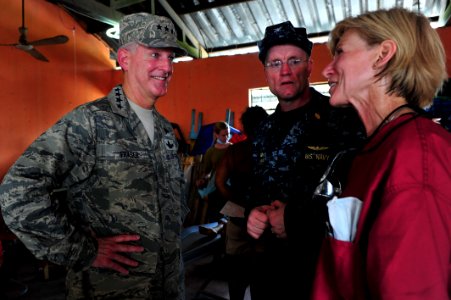 US Navy 110707-F-NJ219-431 Air Force Gen. Douglas Fraser talks with Navy Capt. Wendy Boruszewski during a Continuing Promise 2011 medical community