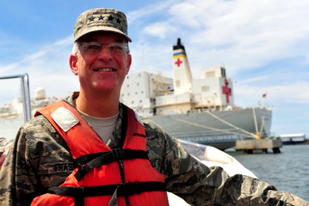 US Navy 110707-F-NJ219-009 Air Force Gen. Douglas Fraser, commander of U.S. Southern Command, rides in a hospitality boat to the Military Sealift C